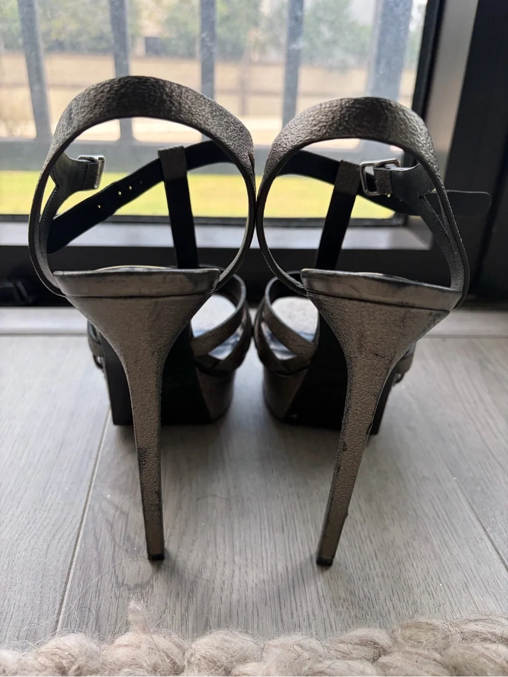 Saint Laurent Metallic Black Strappy Platform Heels - Picture 5 of 6